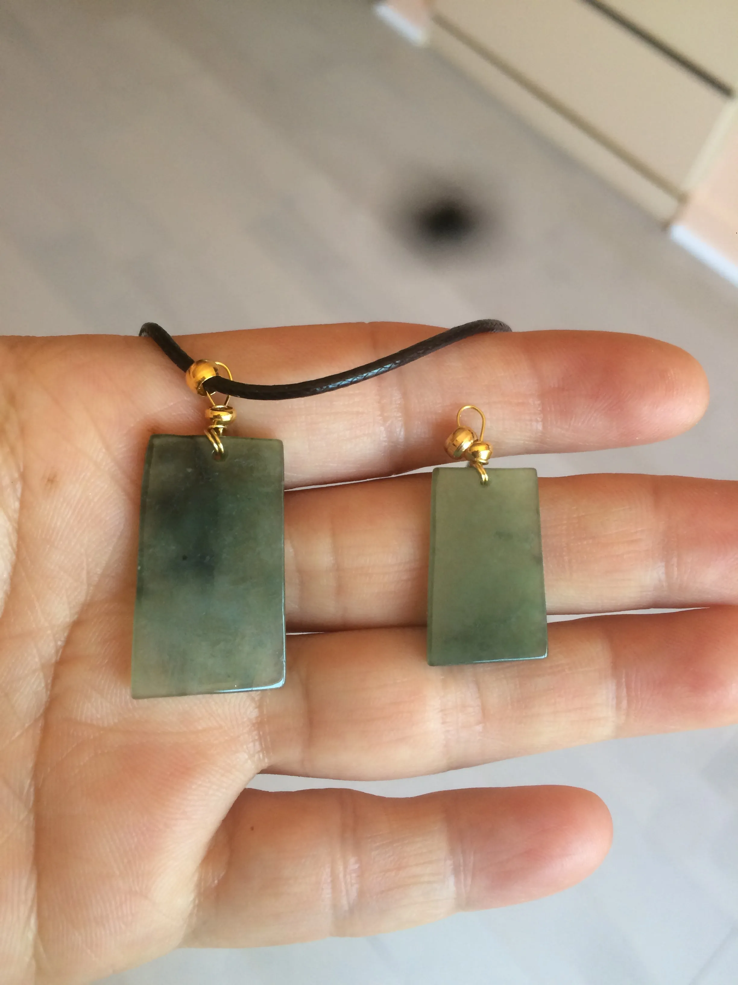 100% natural icy watery dark green jadeite jade safe and sound couple pendant pair AF26