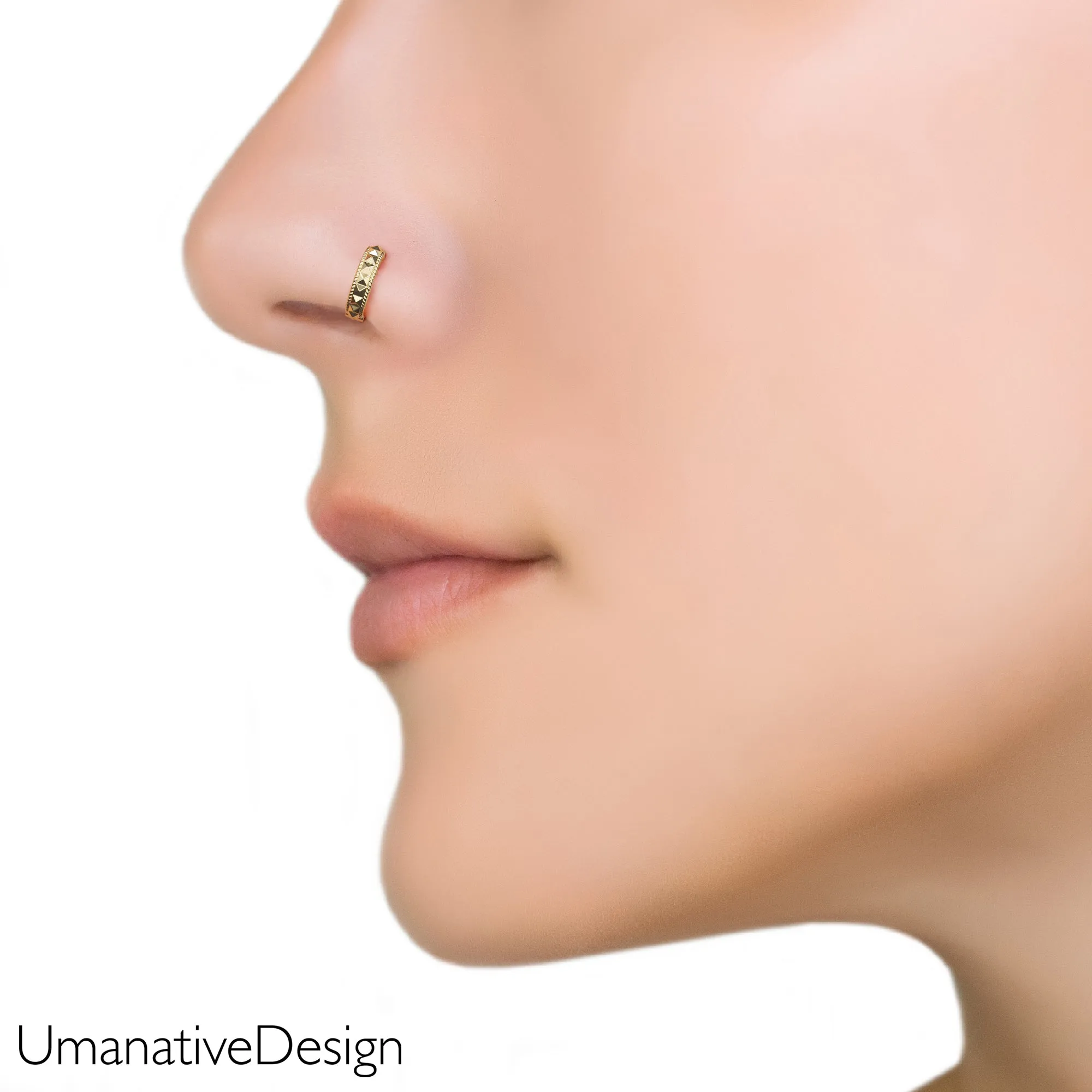 14K Gold Pyramid Nose Hoop