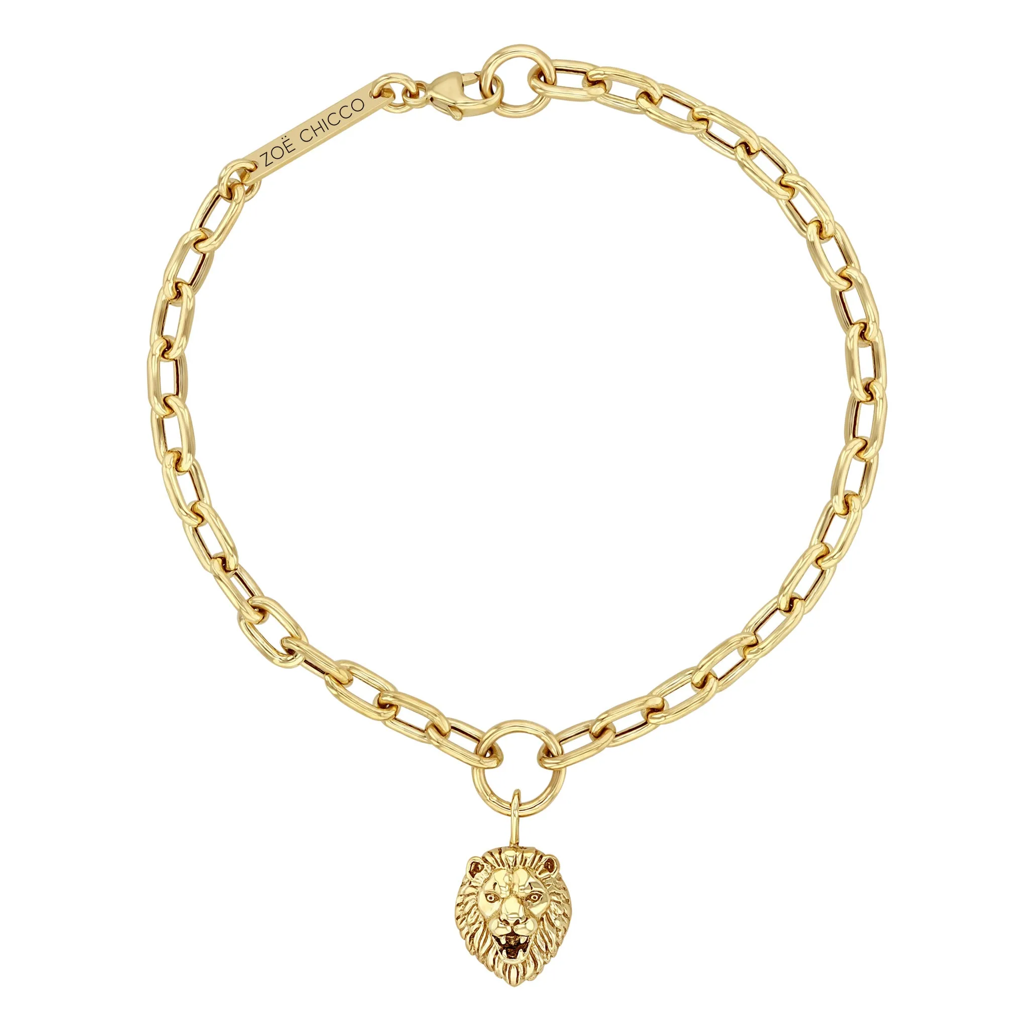 14k Lion Head Medium Square Oval Link Bracelet