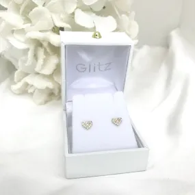 14k Yellow Gold Cluster CZ Heart Screw back Earrings