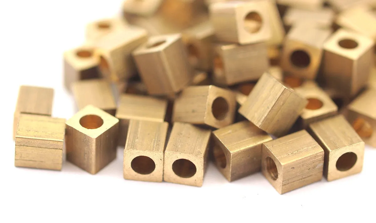 15 Raw Brass Square Cube Beads, End Caps (6x5 Mm) A0684