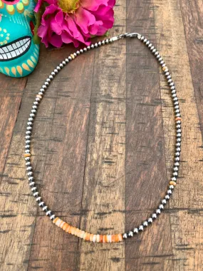 18" 4mm Spiny Orange and Pearl Necklace