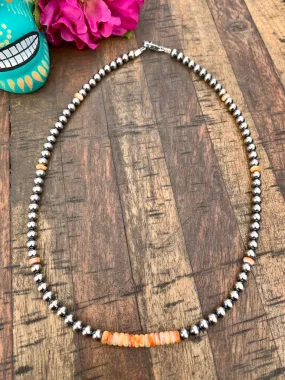 18" 5mm Spiny Orange and Pearl Necklace