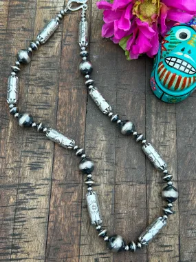 23 1/2" Stamped Navajo Pearl Necklace