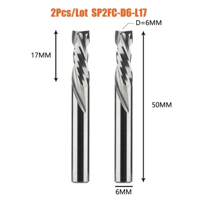 2PCS/LOT Compression Milling Cutter Woodwork DOWN Cut Two Flute Spiral Carbide Milling Tool CNC Router Bits Wood End Mill Cutter