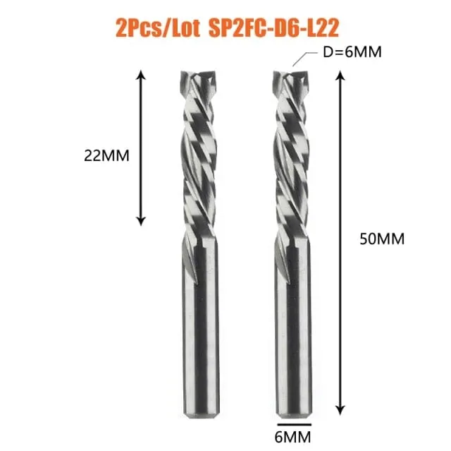 2PCS/LOT Compression Milling Cutter Woodwork DOWN Cut Two Flute Spiral Carbide Milling Tool CNC Router Bits Wood End Mill Cutter