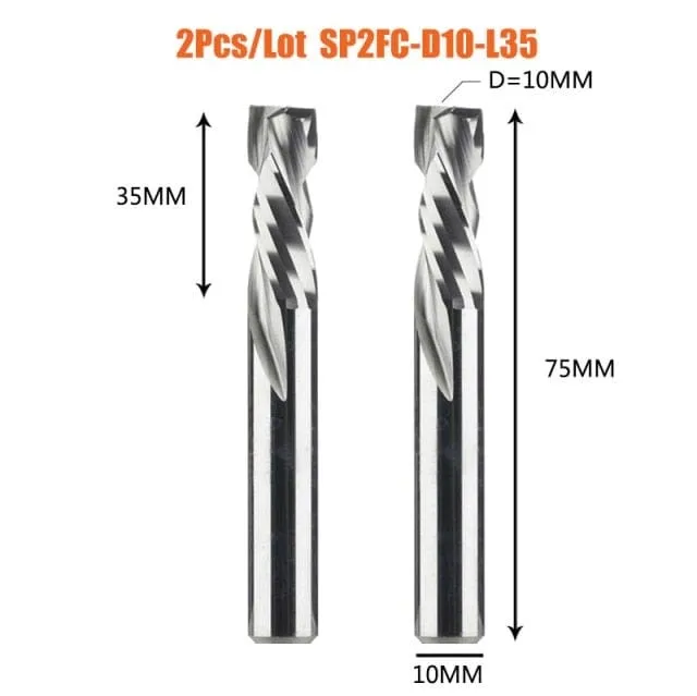 2PCS/LOT Compression Milling Cutter Woodwork DOWN Cut Two Flute Spiral Carbide Milling Tool CNC Router Bits Wood End Mill Cutter