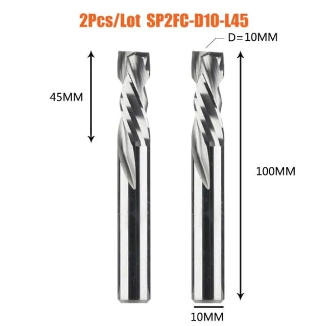 2PCS/LOT Compression Milling Cutter Woodwork DOWN Cut Two Flute Spiral Carbide Milling Tool CNC Router Bits Wood End Mill Cutter