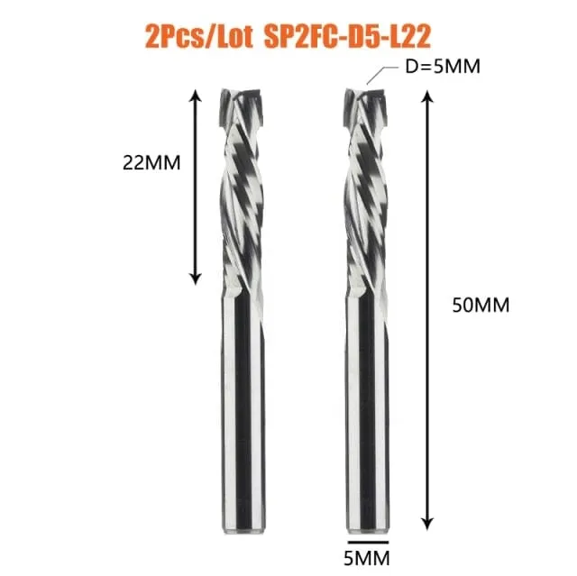 2PCS/LOT Compression Milling Cutter Woodwork DOWN Cut Two Flute Spiral Carbide Milling Tool CNC Router Bits Wood End Mill Cutter