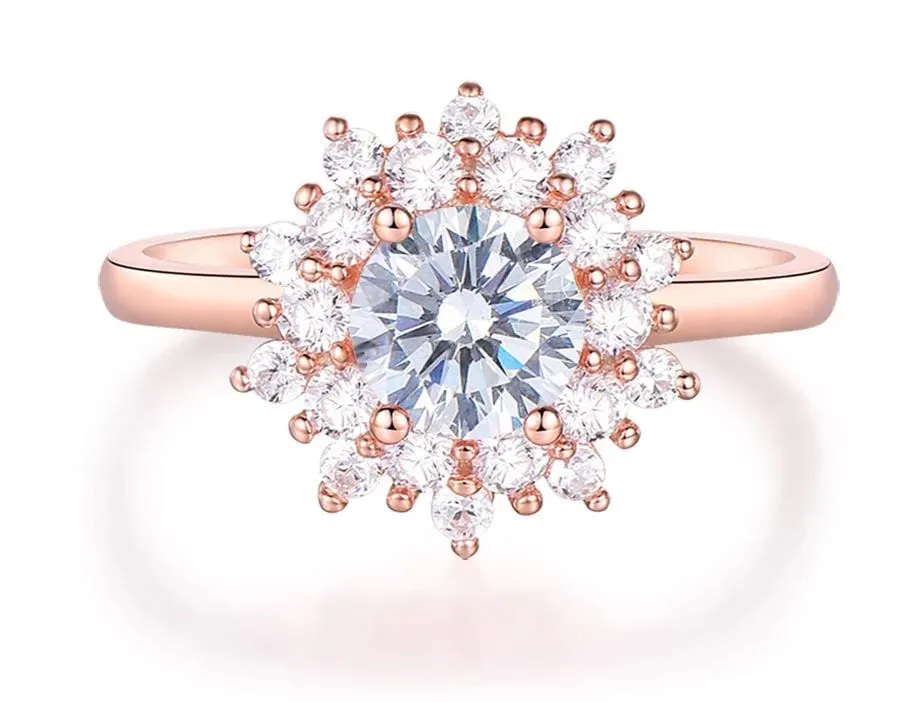 925 Silver / Rose Gold Colored Silver Halo Moissanite Ring 0.7ct