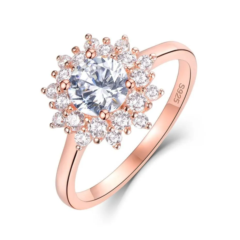 925 Silver / Rose Gold Colored Silver Halo Moissanite Ring 0.7ct