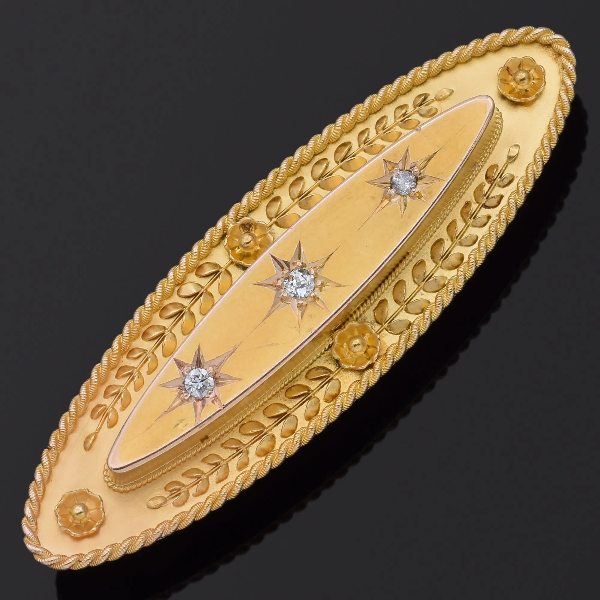 Antique 15K Yellow Gold English 0.07 TCW Diamond Brooch Pin 5.1 Grams