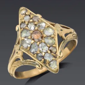 Antique 18K Yellow Gold 0.75 TCW Rose Cut Diamond Marquise Cocktail Ring