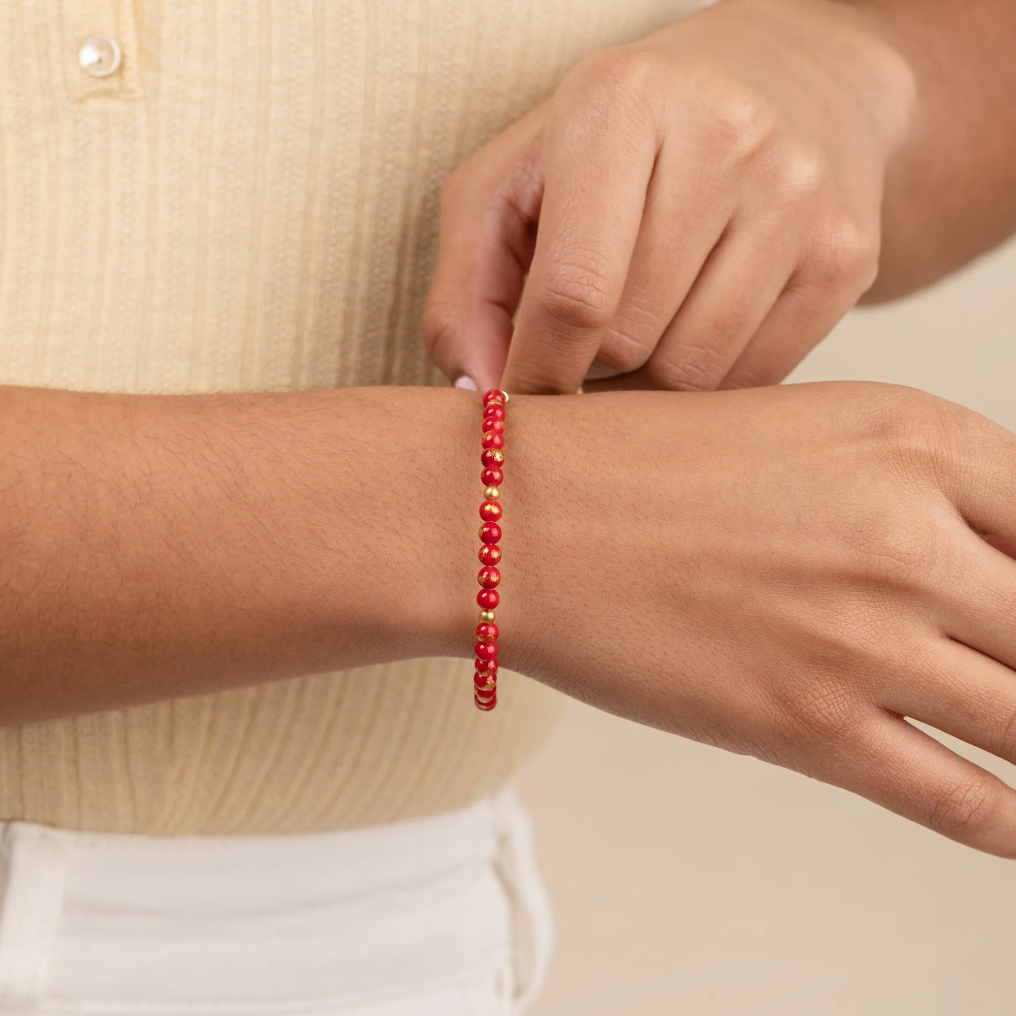 Antique Americana Grateful Beaded Bangle, Red