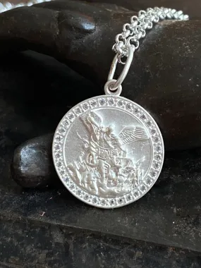 Archangel Saint Michael Medal With Ruby Necklace