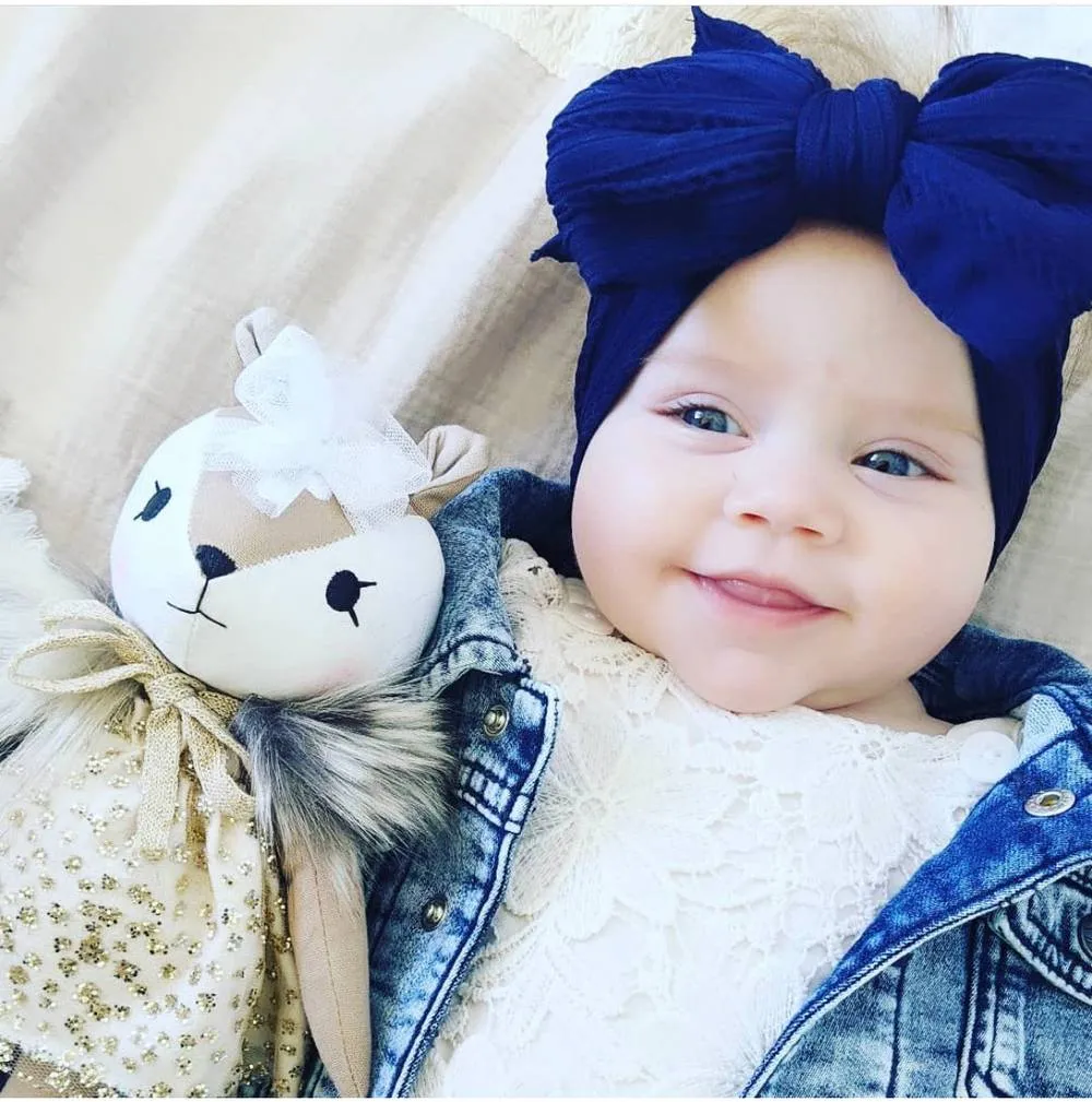 Baby Top Knot Double Bow Headband Navy