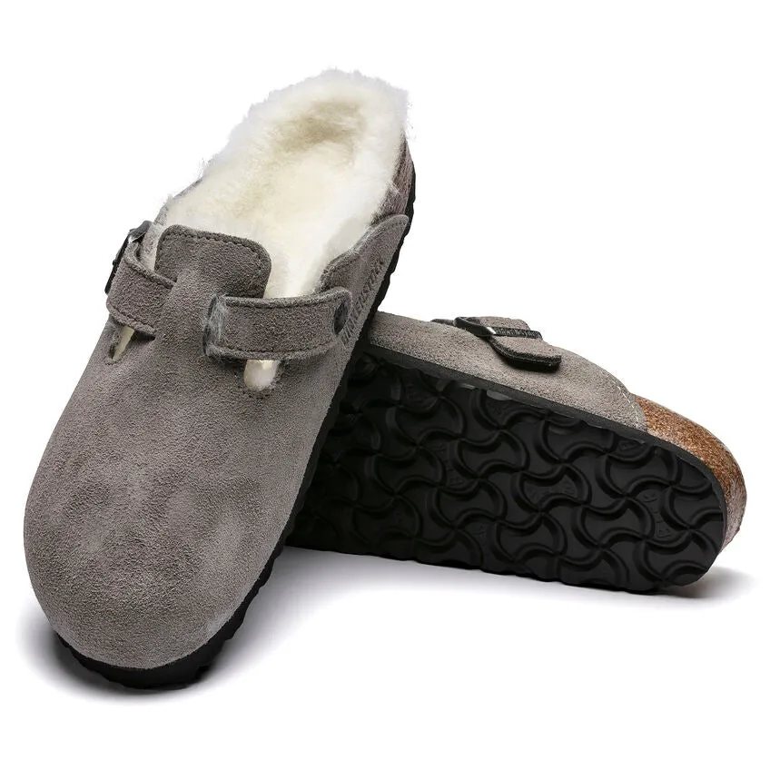 Birkenstock Women's Boston Shearling Suede Leather (Stone Coin - Narrow Fit)