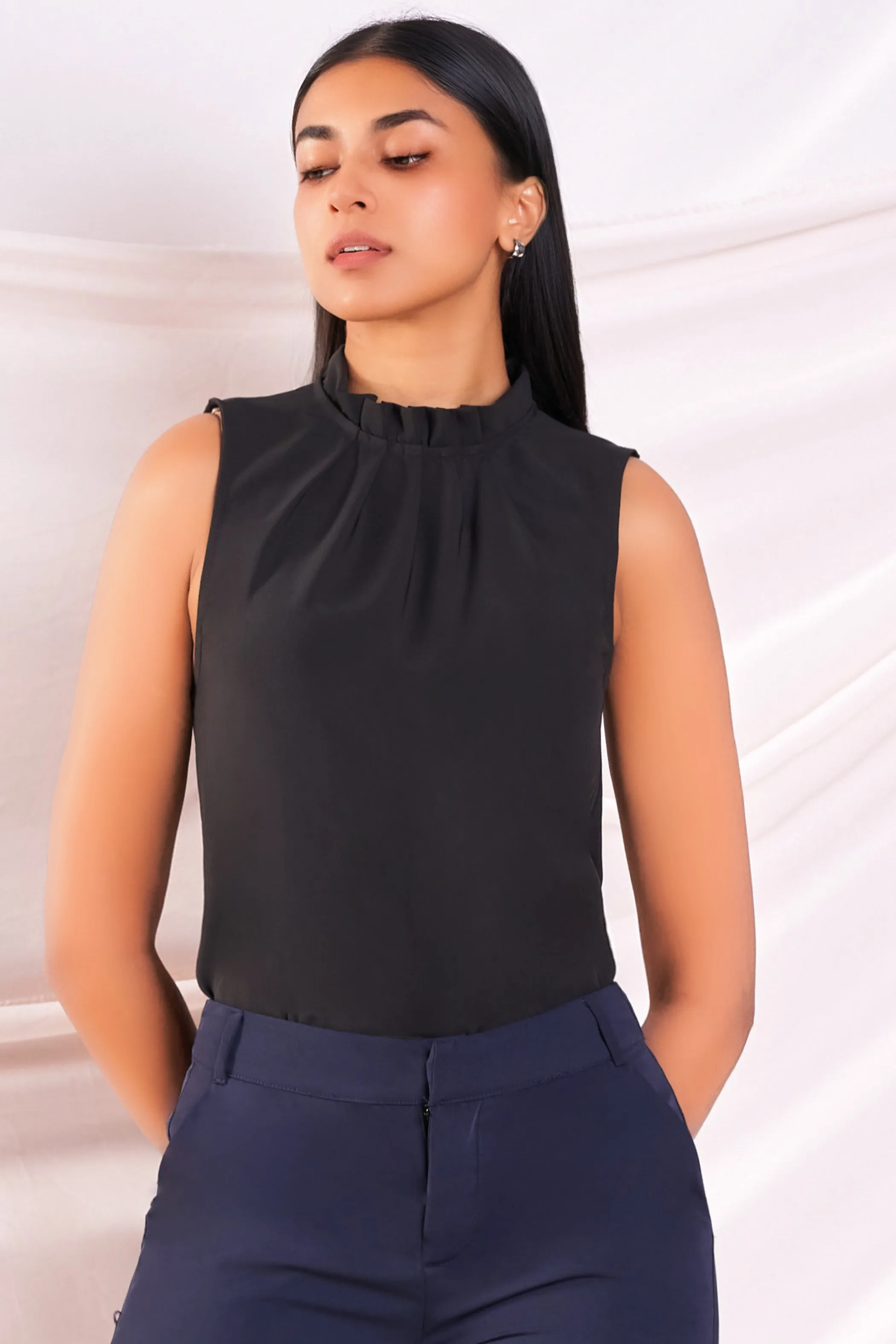 Black Pleat Detail Top