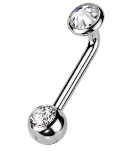 Clear CZ Vertical Clitoral Hood Internally Threaded Titanium Barbell