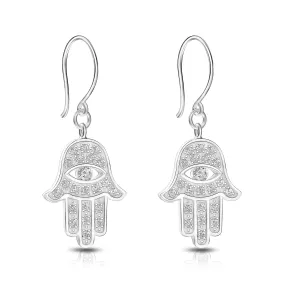 CZ Hamsa Hand Earrings Evil Eye Dangle Earrings