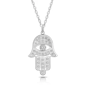 CZ Hamsa Hand Necklace Sterling Silver