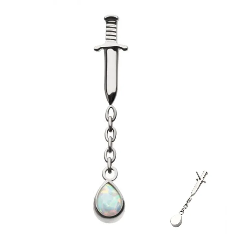 Dagger Dangle Chain Teardrop White Opalite Threadless Top