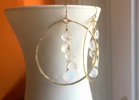 Deborah Hammered Hoop Earrings in Moonstone and 14K Gold Filled, Size: 50mm, 2", Metal choices