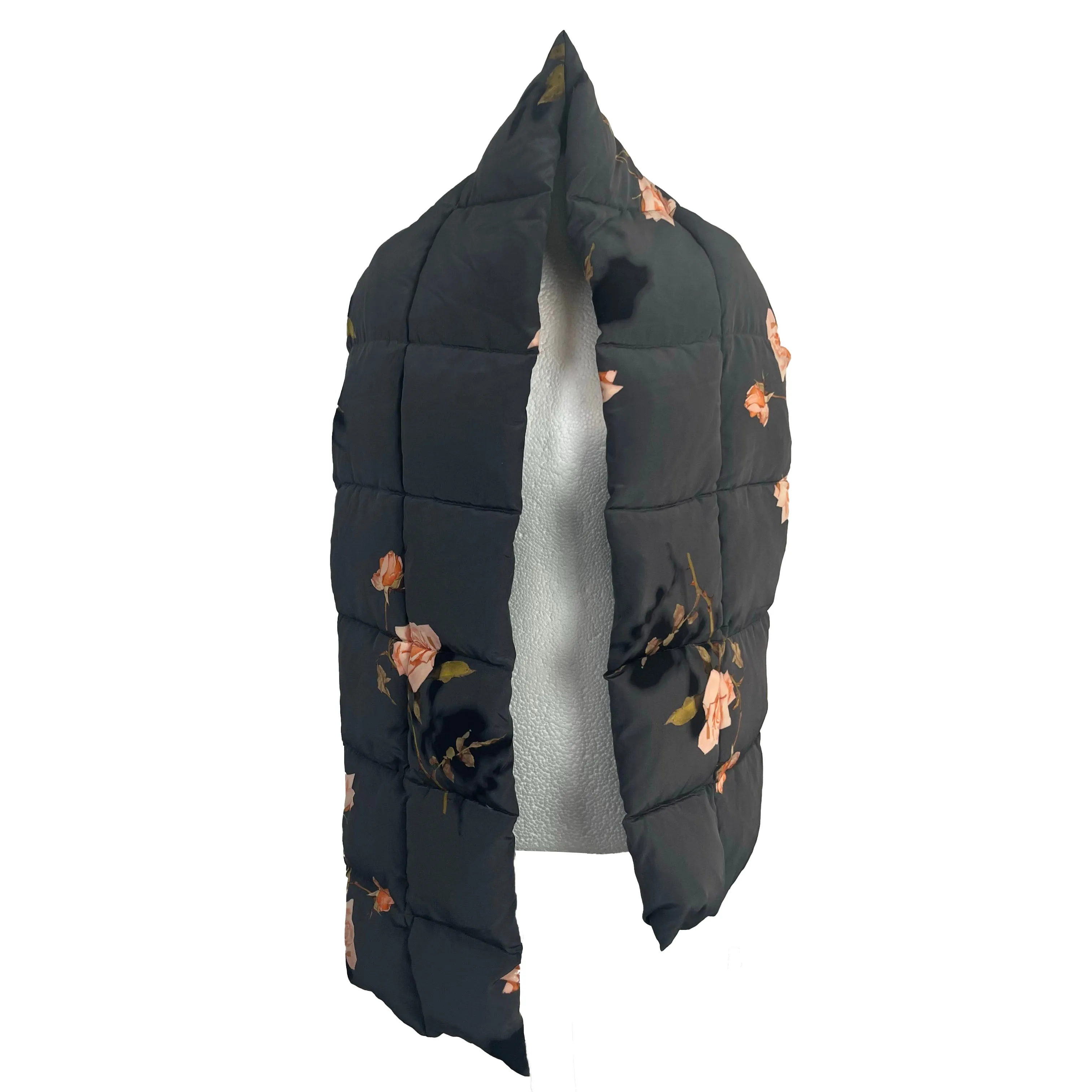 Dries Van Noten Grey Padded Silk Rose Print Scarf