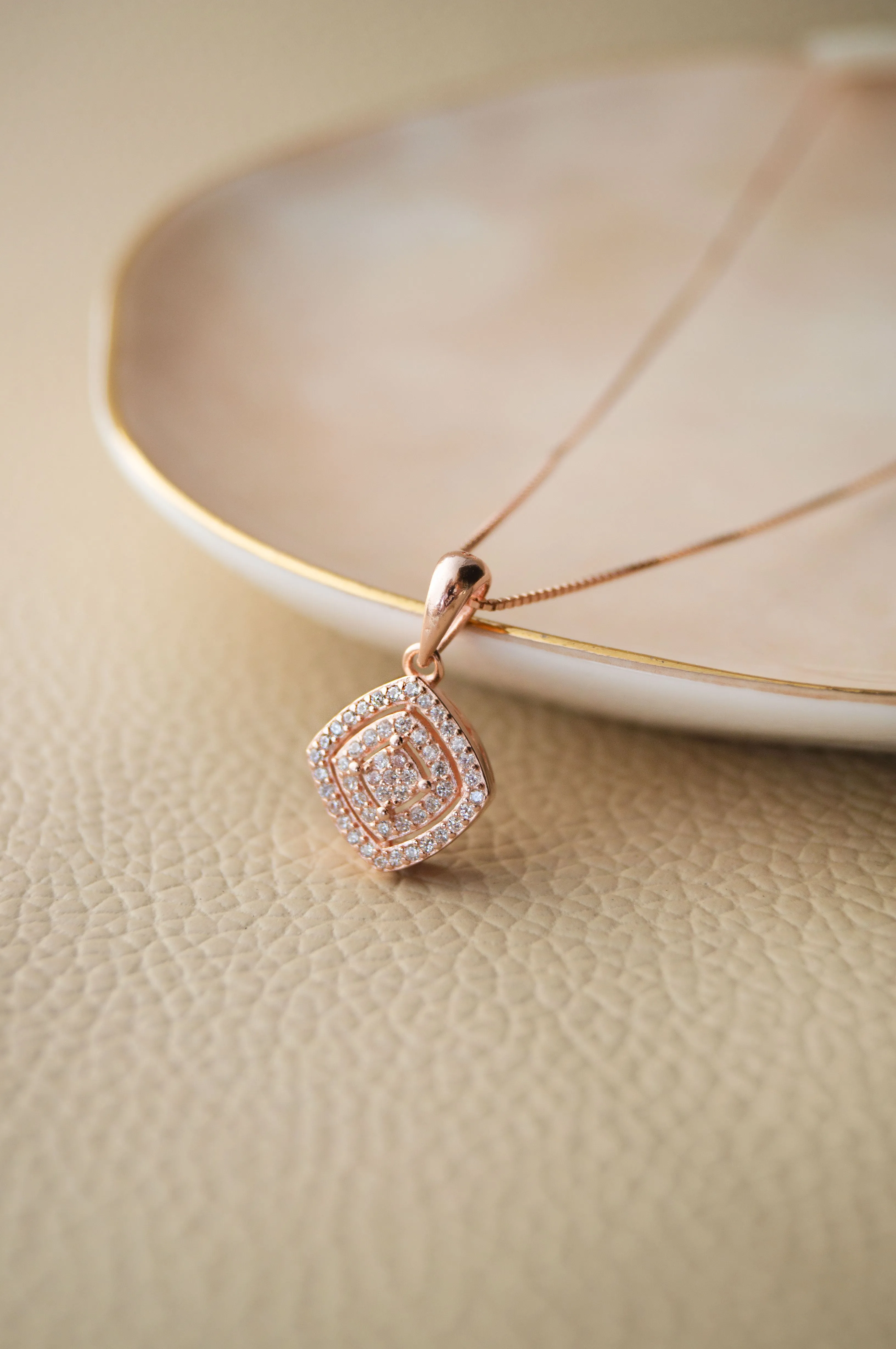 Ecentric Square Rose Gold Plated Sterling Silver Pendant