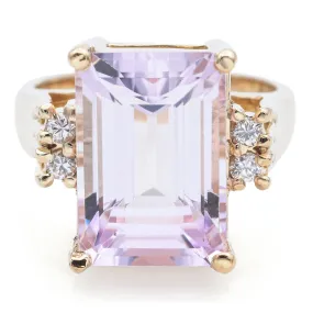 Estate 14K Yellow Gold 8.54 Ct Kunzite & Diamond Cocktail Ring Size 6