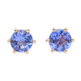 Estate 14K Yellow Gold Tanzanite Round Stud Earrings