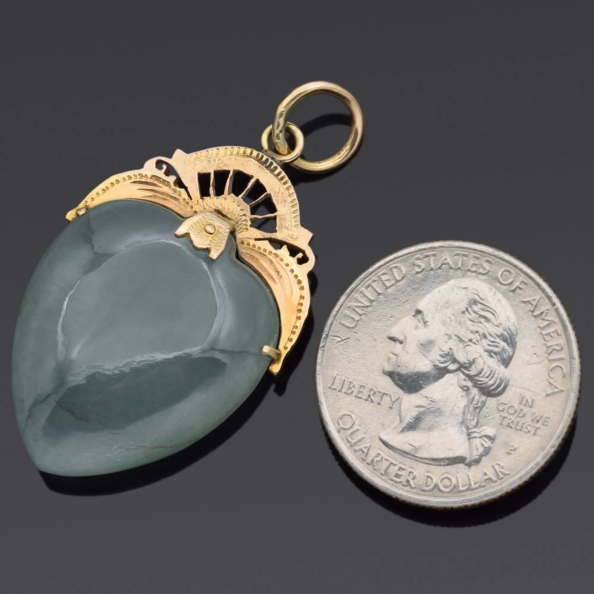 GIA Certified 14K Yellow Gold Translucent Green Jadeite Jade Heart Pendant