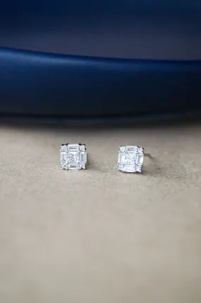 Glinting Square Sterling Silver Stud Earrings