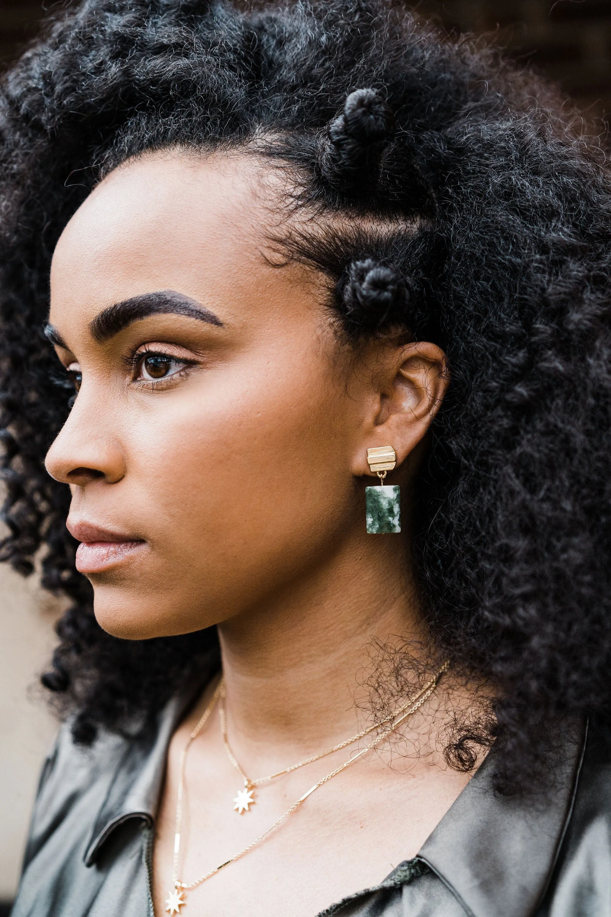 gold layered dome   tree agate earrings