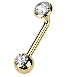 Gold PVD Clear CZ Vertical Clitoral Hood Internally Threaded Titanium Barbell