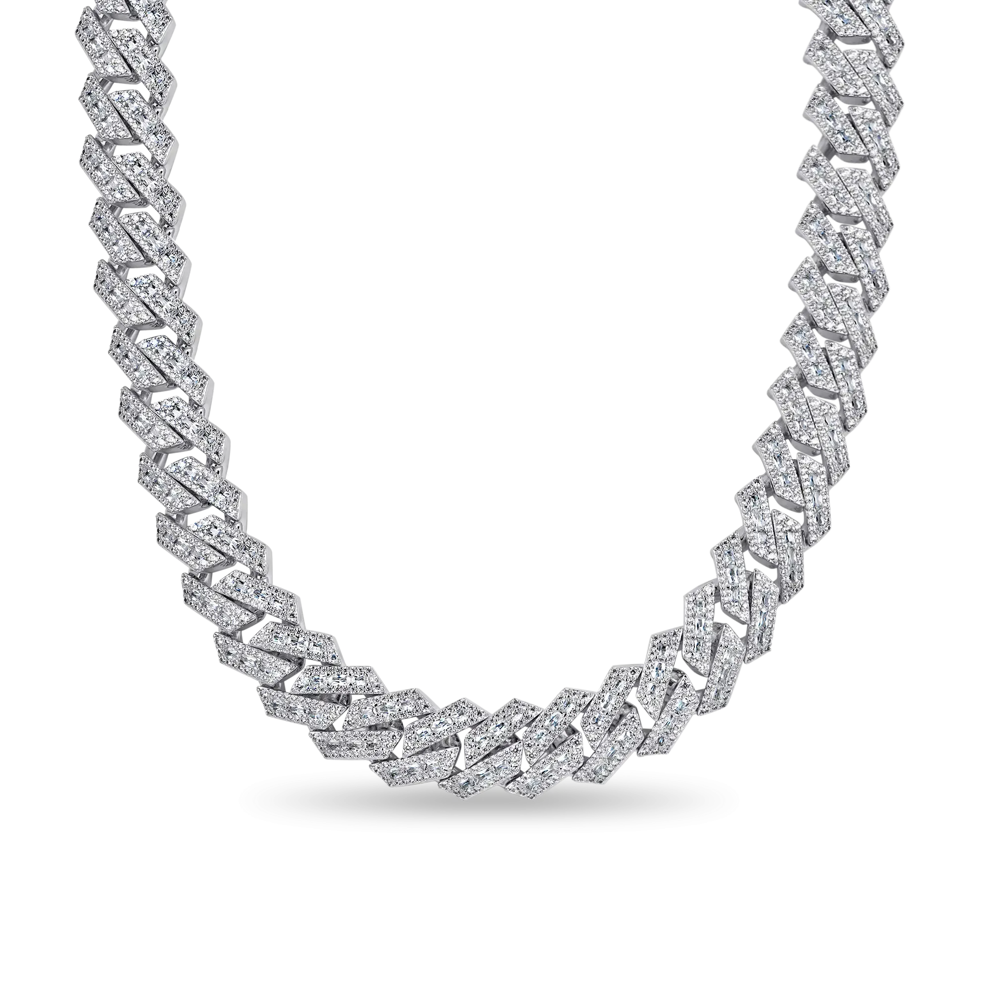 Halo Emerald Cut Moissanite Prong Cuban Link Chain