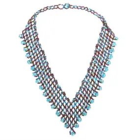 Hand Beaded Necklace - Shimmering Blue and Brown