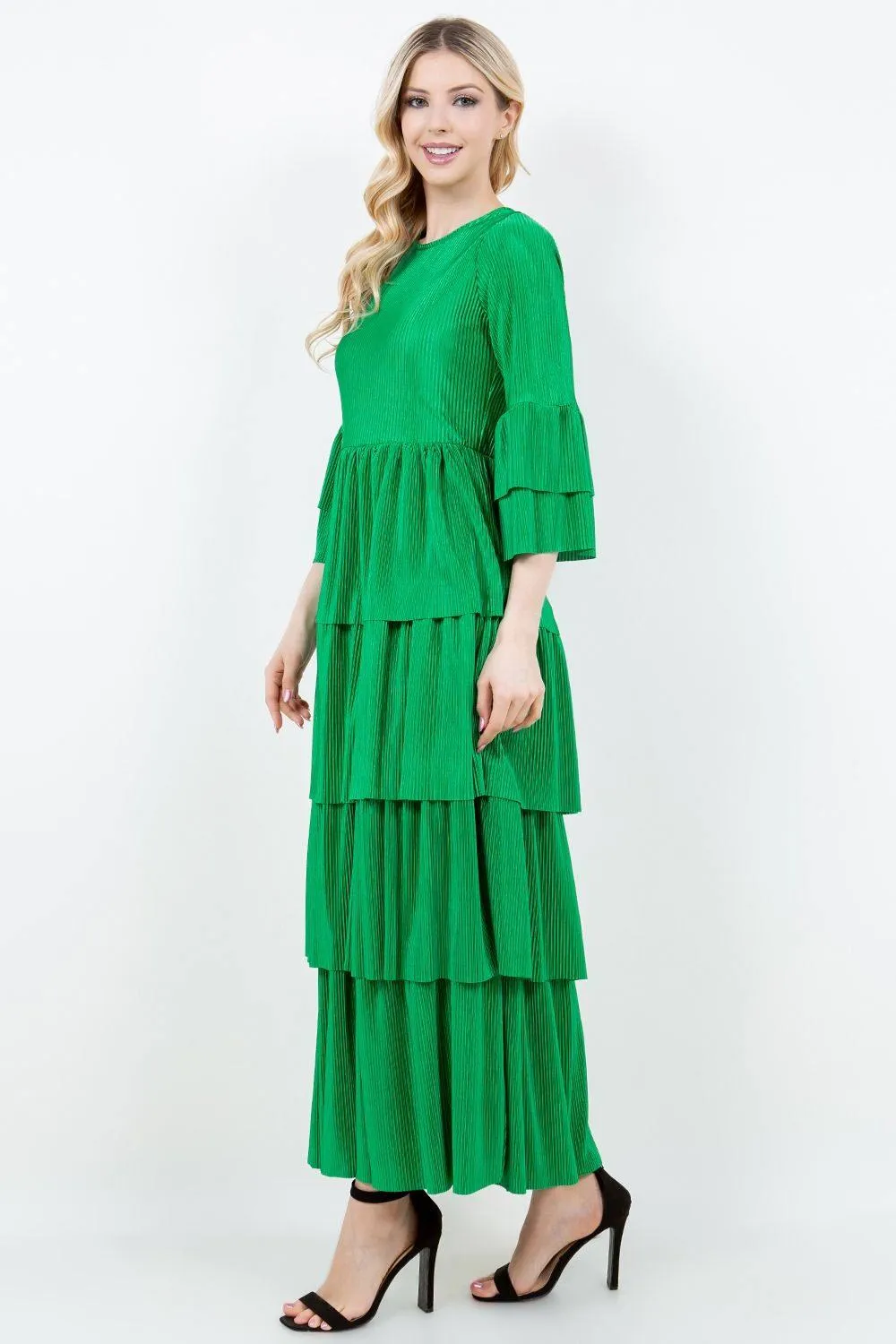 Juliet Bodre Ruffle Dress- Green