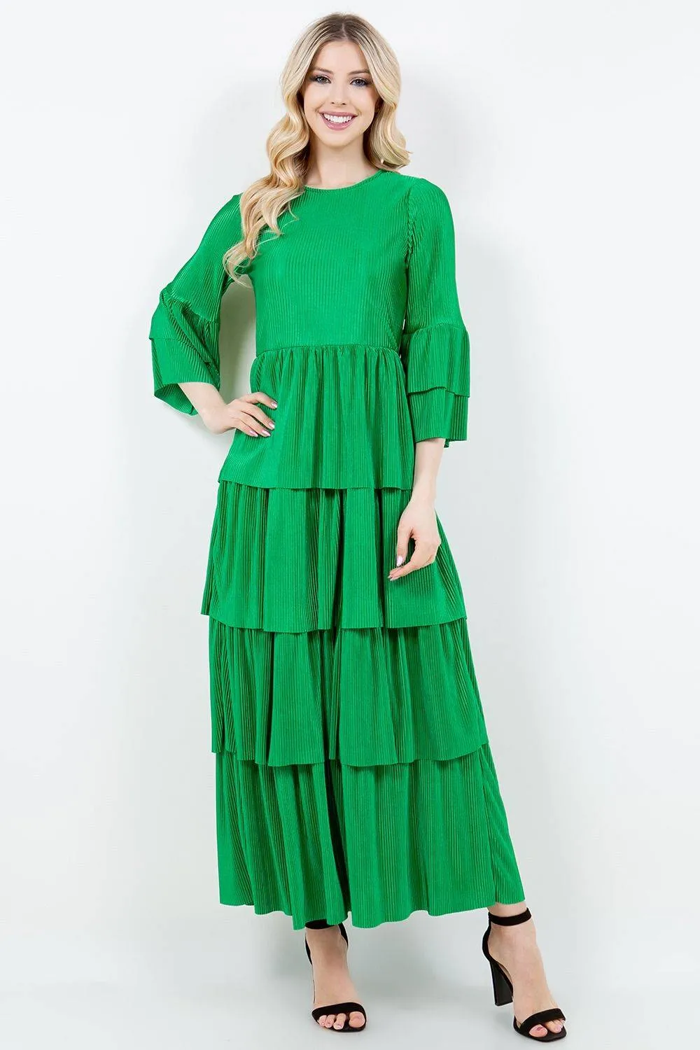 Juliet Bodre Ruffle Dress- Green