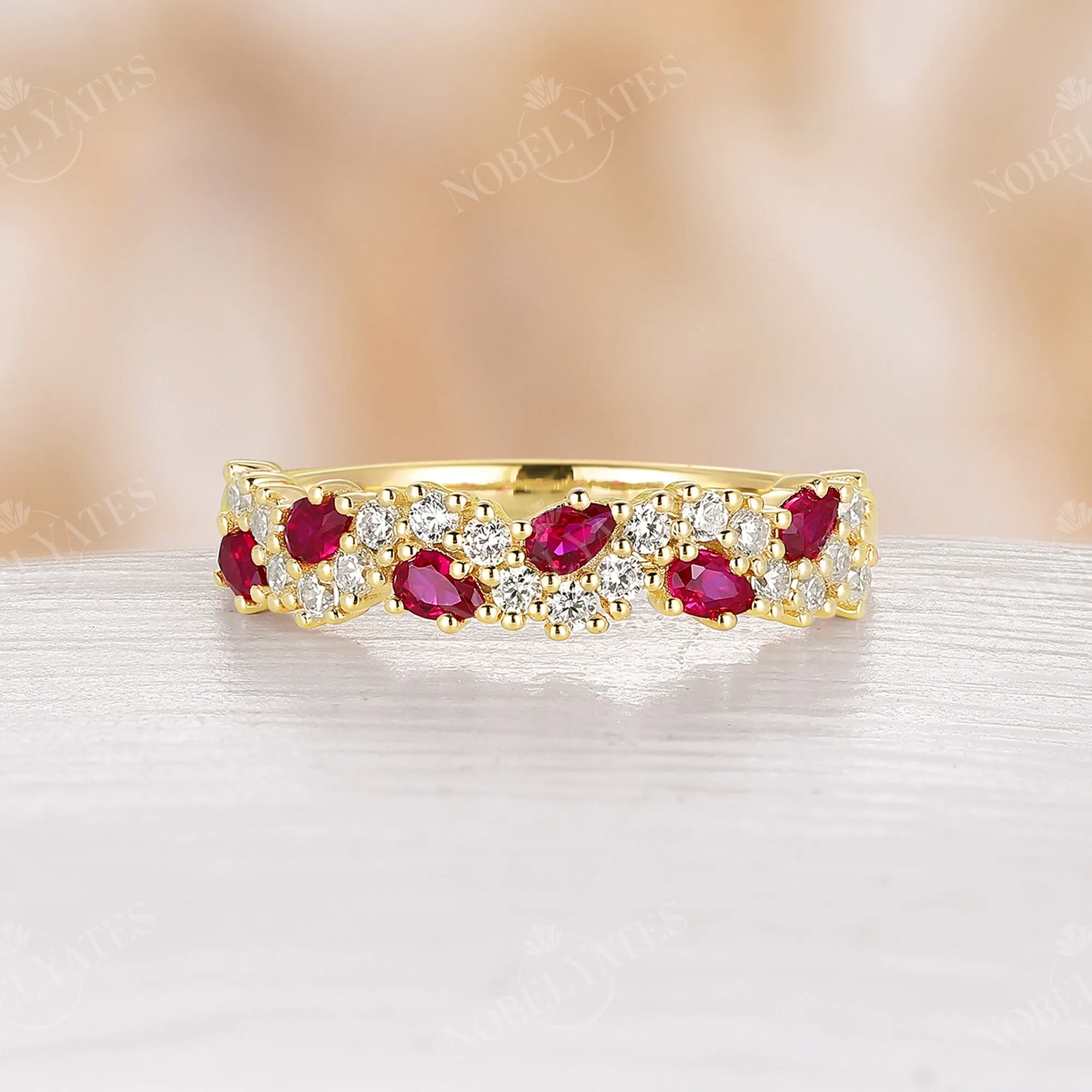 Lab Alexandrite & Moissanite Cluster Wedding Band Rose Gold