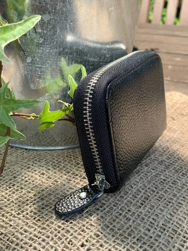 Leather Card Holder Purse - Black