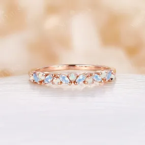 Marquise Moonstone & Round Opal Wedding Band Rose Gold