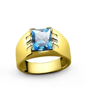 Men's Ring in 10k Gold with Topaz and Diamonds, Men's Gemstone Ring