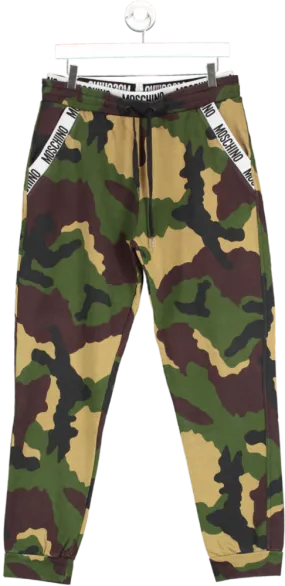 Moschino Green Camo Print Logo Tape Joggers UK M