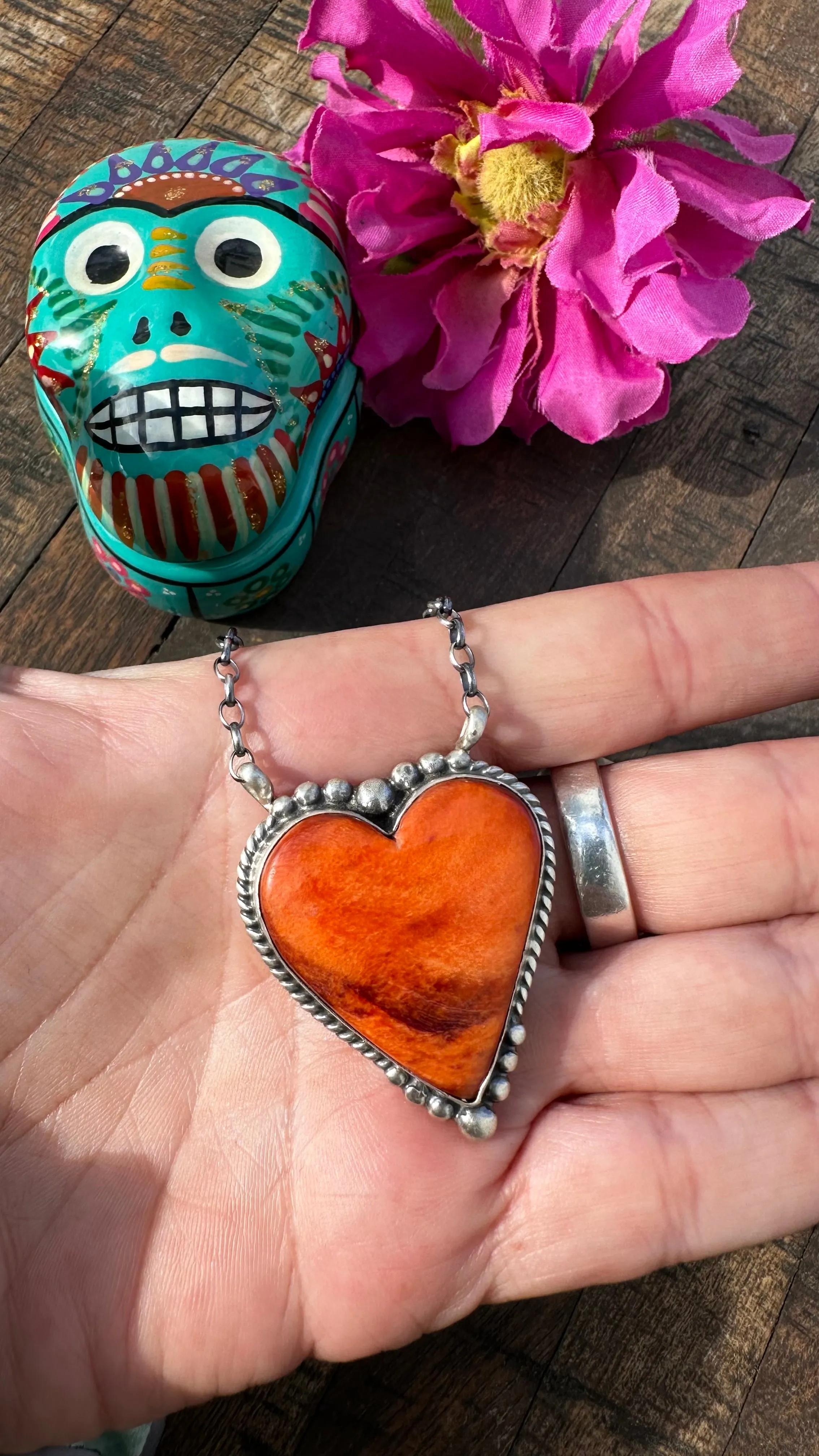 Orange Spiny Heart Necklace