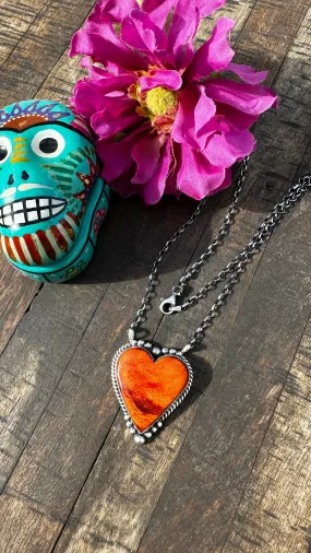 Orange Spiny Heart Necklace