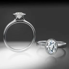 Oval Moissanite Peekaboo Bezel Solitaire Engagement Ring