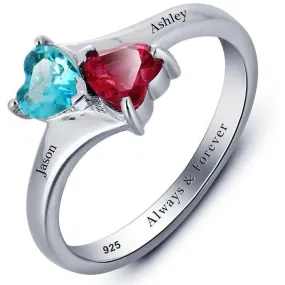 Personalized 2 Stone Mother's Ring Churning Hearts Ring 2 Engraved Names