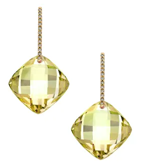 Reid Earrings Yellow Gold Lemon Quartz LG Cushion