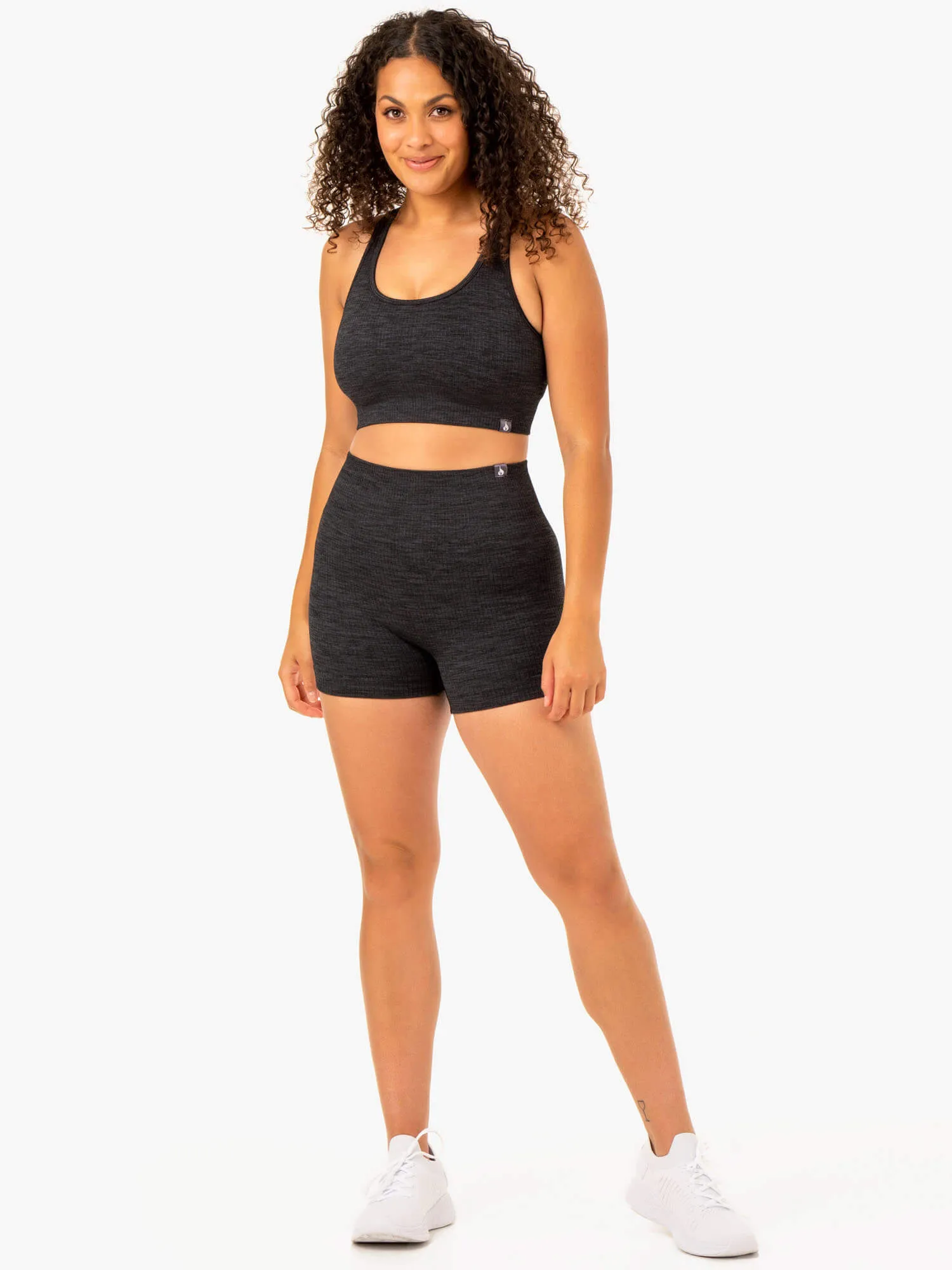 Rib Seamless Sports Bra - Black Marl